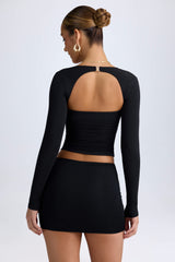 Layna-Modal Halterneck Ruched Top in Black
