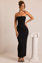 Palermo-Embellished Bandeau Cowl Neck Maxi Dress in Black