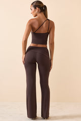 Katya-Mid-Rise Straight-Leg Trousers in Chocolate Brown