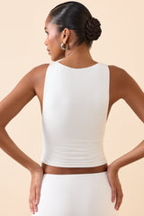 Aya-Modal Boat-Neck Tank Top in White