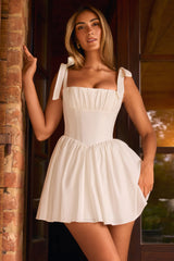 Marianna-Ruched Corset Mini Dress in White