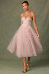 Cindy-Tulle Corset Midaxi Dress in Dusty Rose