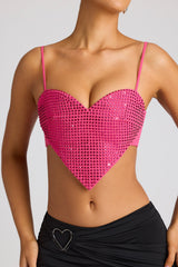 Syrene-Embellished Heart Detail Crop Top in Magenta