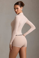Araceli-Long-Sleeve Playsuit in Mushroom