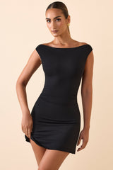Kyra-Modal Off-Shoulder Ruched A-Line Mini Dress in Black
