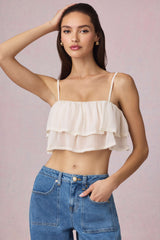 Lacie-Ruffled Cropped Camisole Top in Ivory
