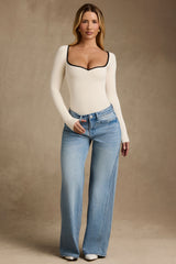 Lara-Modal Contrast-Trim Bodysuit in Ivory