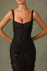 Vasanta-Embellished Fishtail Corset Gown in Black