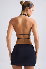 Larisa-Cut-Out Ruched Halterneck Crop Top in Black