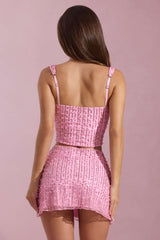 Jianna-Embellished Low-Rise Mini Skirt in Pink