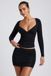 Emry-Modal Ruched Long-Sleeve Top in Black