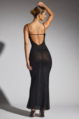Colmar-Embellished Plunge Neck Evening Gown in Black