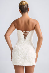 Azaelea-Floral-Appliqué Bandeau A-Line Mini Dress in White