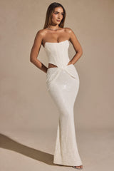 Saphira-Embellished Cut-Out Draped Corset Gown in White