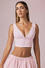 Magda-Bow-Detail Crop Top in Soft Mauve Stripe