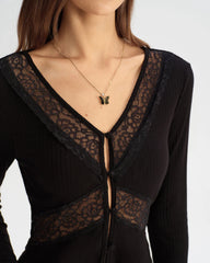 Black See Through V Neck Tee