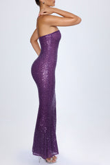 Kinsley-Embellished Cut-Out Bandeau Maxi Dress in Grape