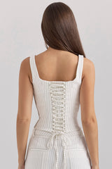White Pinstripe Boned Corset Top