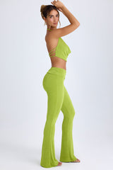 Lillian-Ruched Mid-Rise Trousers in Pear Green