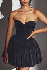 Emeline-Corset Tulle Mini Dress in Jet Black