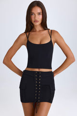 Mali-Lace-Up Micro Mini Skirt in Black