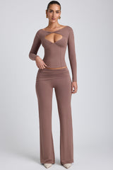 Katya-Mid-Rise Straight-Leg Trousers in Taupe
