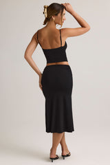 Luella-Modal Ruched Mid-Rise Midaxi Skirt in Black