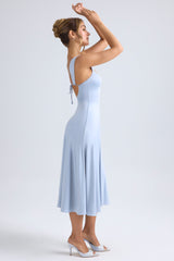 Thandie-Sweetheart-Neck Ruched Midaxi Dress in Light Blue