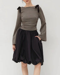 Coffee Plaid Bell Sleeve Tee