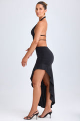 Manami-Asymmetric Cut-Out Halterneck Midaxi Dress in Black