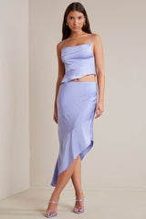 Vivica-Bias Cut Satin Asymmetric Maxi Skirt in Periwinkle