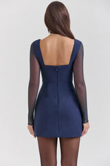 Midnight Stretch Crepe Plunge Mini Dress