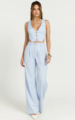 Izara Vest - V Neck Button Up Cropped Vest in Light Blue