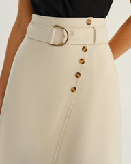 Beige Wrap Belted Midi Skirt