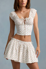 Maira-Ruched Cotton-Poplin Mini Skirt in Rose Print
