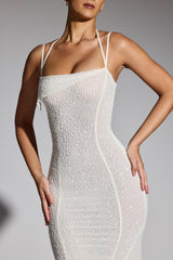 Dole-Embellished Handkerchief Hem Maxi Dress in White