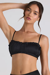 Siobhan-Ruffle-Trim Smocked Crop Top in Black