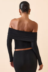Kesia-Modal Off-Shoulder Long-Sleeve Top in Black