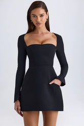 Taesha-Square-Neck Structured Tulip Mini Dress in Black