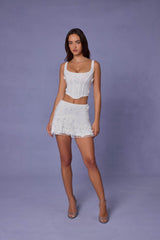 Lorelei-Embellished Mid-Rise A-Line Mini Skirt in White