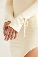 Sawyer-Square Neck Long Sleeve Midi Dress in Ivory