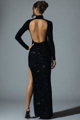 Leonie-Embellished Open-Back Gown in Black