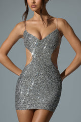 Sayzel-Embellished Cut-Out Mini Dress in Silver