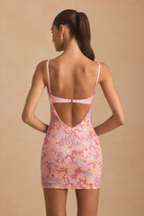 Velena-Embellished Camisole Bodycon Mini Dress in Pink