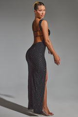 Cordelia-Embellished Open-Back Maxi Dress in Black