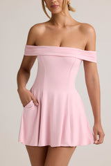 Jaida-Modal Off-Shoulder A-Line Mini Dress in Baby Pink
