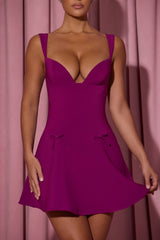 Janelle-Bow-Detail A-Line Mini Dress in Plum