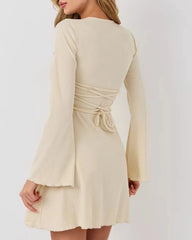 Apricot Bell Sleeve Bodycon Mini Dress