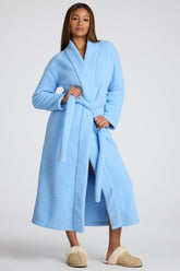 Loungewear-Tie Front Fleece Robe in Baby Blue