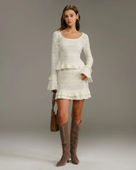Beige Ruffle Bell Sleeve Tee